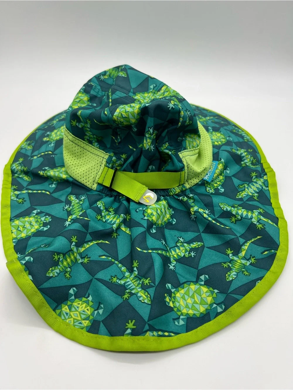 Kids Sun Hat with Neck Cape Reptile Print - Green & Blue 5-12 Years